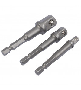 Socket Adaptor Set, 1/4 Hex. x 1/4, 3/8 & 1/2 Sq. Dr. (3 Piece)