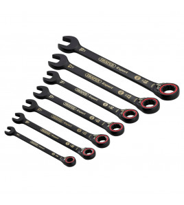 Draper Expert HI-TORQ®  Metric Reversible Ratchet Combination Spanner Set, Black (7 Piece)