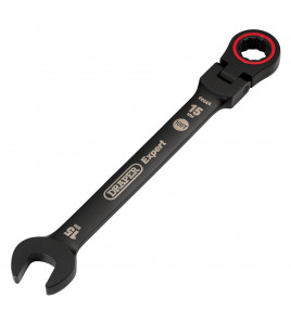 Draper Expert HI-TORQ® Metric Flexible Head Ratchet Combination Spanner, 15mm, Black