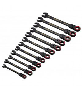 Draper Expert HI-TORQ® Metric Flexible Head Ratchet Combination Spanner Set, Black (12 Piece)