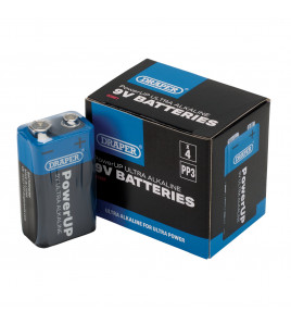 Draper PowerUP Ultra Alkaline 9V Batteries (Pack of 4)