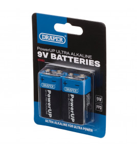 Draper PowerUP Ultra Alkaline 9V Batteries (Pack of 2)