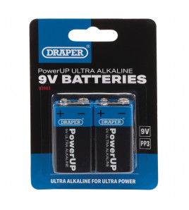 Draper PowerUP Ultra Alkaline 9V Batteries (Pack of 2)