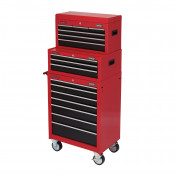 Combination Roller Cabinet and Tool Chest, 16 Drawer, Red - Discontinued