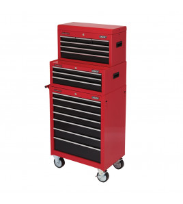 Combination Roller Cabinet and Tool Chest, 16 Drawer, Red - Discontinued