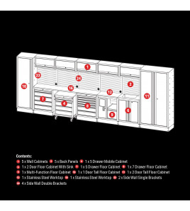 BUNKER® 25 Piece Modular Storage Combo with Sink and Stainless Steel Worktop, 4915mm