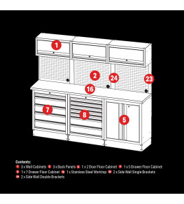 BUNKER® 14 Piece Modular Storage Combo with Stainless Steel Worktop 2040mm