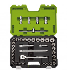 Draper Expert MM/AF Combined Socket Set, 1/2 Sq. Dr., Green (41 Piece)