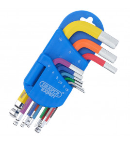 Draper Expert Metric Short Arm Ball End Hex Key Set, Colour Coded (9 Piece)