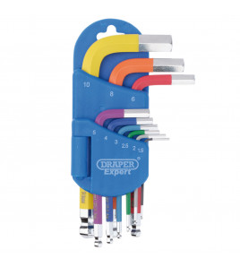Draper Expert Metric Short Arm Ball End Hex Key Set, Colour Coded (9 Piece)