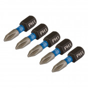 Draper Expert Cross Slot/PH Type Impact Screwdriver Bits, No.1 x 25mm, 1/4 Hex (Pack of 5)