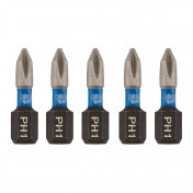 Draper Expert Cross Slot/PH Type Impact Screwdriver Bits, No.1 x 25mm, 1/4 Hex (Pack of 5)