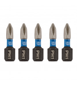 Draper Expert Cross Slot/PH Type Impact Screwdriver Bits, No.1 x 25mm, 1/4 Hex (Pack of 5)