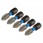 Draper Expert Cross Slot/PH Type Impact Screwdriver Bits, No.2 x 25mm, 1/4 Hex (Pack of 5)