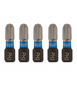 Draper Expert Cross Slot/PH Type Impact Screwdriver Bits, No.3 x 25mm, 1/4 Hex (Pack of 5)
