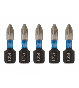 Draper Expert PZ-Type Impact Screwdriver Bits, No.1 x 25mm, 1/4 Hex (Pack of 5)