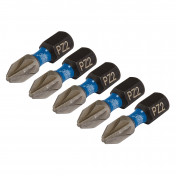 Draper Expert PZ-Type Impact Screwdriver Bits, No.2 x 25mm, 1/4 Hex (Pack of 5)