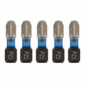 Draper Expert PZ-Type Impact Screwdriver Bits, No.3 x 25mm, 1/4 Hex (Pack of 5)