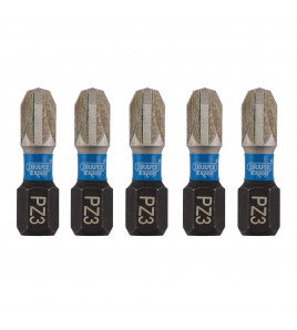 Draper Expert PZ-Type Impact Screwdriver Bits, No.3 x 25mm, 1/4 Hex (Pack of 5)