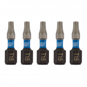 Draper Expert TX-STAR® Impact Screwdriver Bits, T15 x 25mm, 1/4 Hex (Pack of 5)