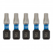 Draper Expert TX-STAR® Impact Screwdriver Bits, T25 x 25mm, 1/4 Hex (Pack of 5)