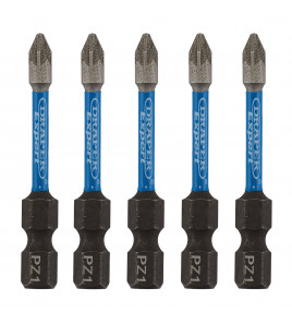 Draper Expert PZ-Type Impact Screwdriver Bits, No.1 x 50mm, 1/4 Hex (Pack of 5)
