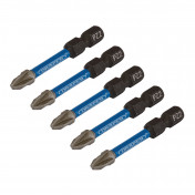 Draper Expert PZ-Type Impact Screwdriver Bits, No.2 x 50mm, 1/4 Hex (Pack of 5)