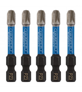 Draper Expert PZ-Type Impact Screwdriver Bits, No.3 x 50mm, 1/4 Hex (Pack of 5)