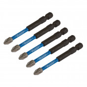 Draper Expert PZ-Type Impact Screwdriver Bits, No.2 x 75mm, 1/4 Hex (Pack of 5)