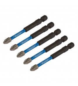 Draper Expert PZ-Type Impact Screwdriver Bits, No.2 x 75mm, 1/4 Hex (Pack of 5)