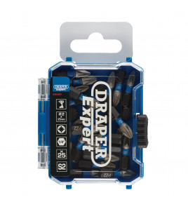 Draper Expert PZ-Type Impact Screwdriver Bits, No.2 x 25mm, 1/4 Hex (Pack of 25)