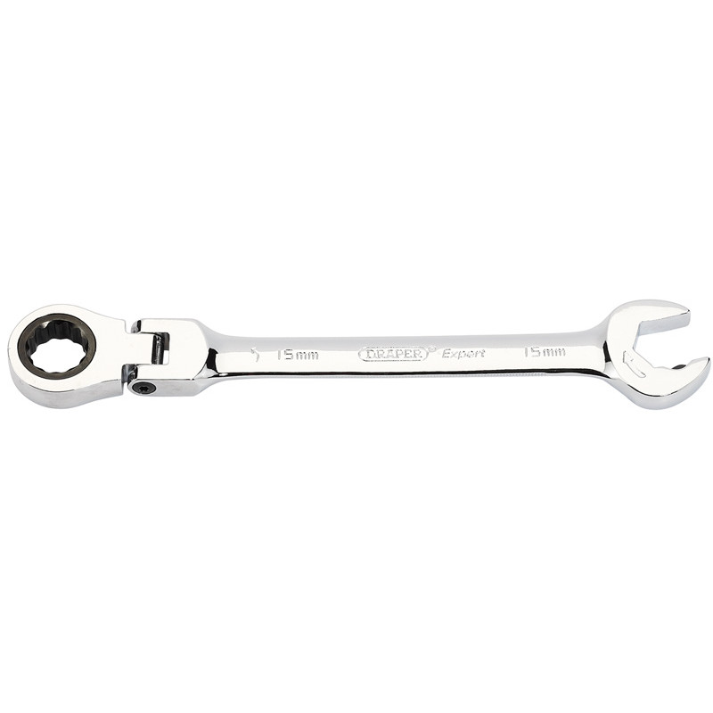 Metric Combination Spanner with Flexible Head and Double Ratcheting Features (15mm)