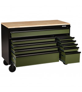 BUNKER® 10 Drawer Workbench Roller Tool Cabinet, 56, Green