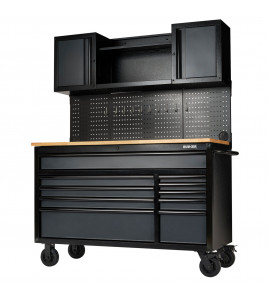 BUNKER® 10 Drawer Roller Workstation with Workbench, 56, Grey