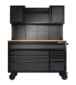 BUNKER® 10 Drawer Roller Workstation with Workbench, 56, Grey