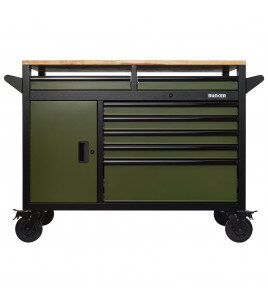 BUNKER® 14 Drawer Multi-Functional Workbench Roller Tool Cabinet, 48, Green