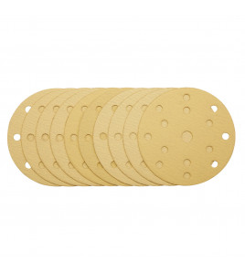 Gold Sanding Discs with Hook & Loop, 150mm, 120 Grit, 15 Dust Extraction Holes (Pack of 10)