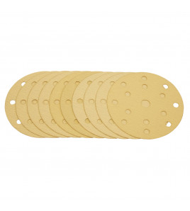 Gold Sanding Discs with Hook & Loop, 150mm, 120 Grit, 15 Dust Extraction Holes (Pack of 10)