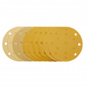 Gold Sanding Discs with Hook & Loop, 150mm, Assorted Grit - 120G, 180G, 240G, 320G, 400G, 15 Dust Extraction Holes (Pack of 10)