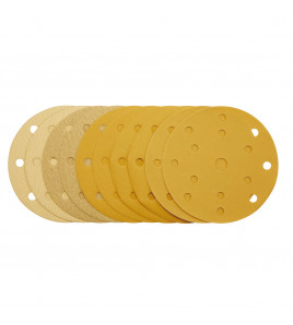 Gold Sanding Discs with Hook & Loop, 150mm, Assorted Grit - 120G, 180G, 240G, 320G, 400G, 15 Dust Extraction Holes (Pack of 10)