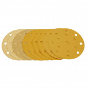 Gold Sanding Discs with Hook & Loop, 150mm, Assorted Grit - 120G, 180G, 240G, 320G, 400G, 15 Dust Extraction Holes (Pack of 10)