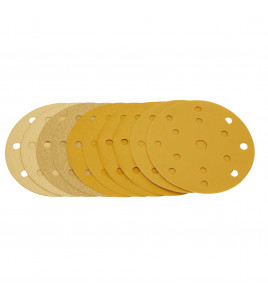 Gold Sanding Discs with Hook & Loop, 150mm, Assorted Grit - 120G, 180G, 240G, 320G, 400G, 15 Dust Extraction Holes (Pack of 10)