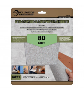ROLLINGDOG Stearated Sanding Sheets, 230 x 280mm, 80 Grit (Pack of 10)