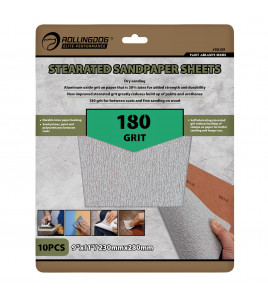 ROLLINGDOG Stearated Sanding Sheets, 230 x 280mm, 180 Grit (Pack of 10)