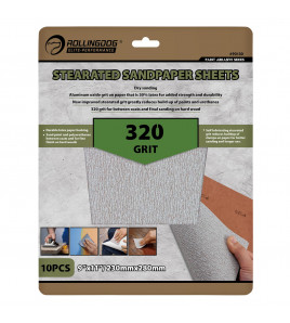 ROLLINGDOG Stearated Sanding Sheets, 230 x 280mm, 320 Grit (Pack of 10)