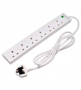Six Socket Surge Protected Extension Lead with Neon Indicator, 2m