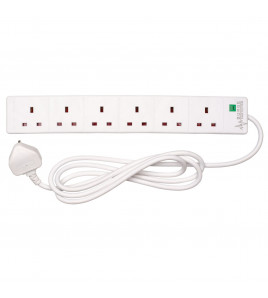 Six Socket Surge Protected Extension Lead with Neon Indicator, 2m