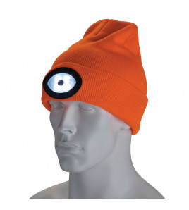 Beanie Hat with Rechargeable Torch, One Size, 1W, 100 Lumens, High-vis Orange <br><br>