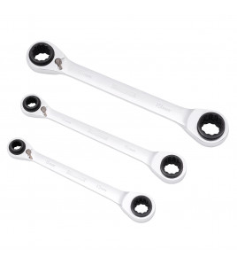 Metric 4-in-1 Reversible Double Ring End Ratchet Spanner Set (3 Piece)