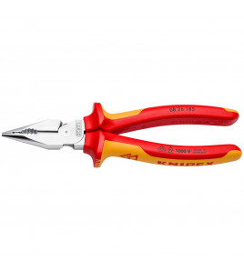KNIPEX 08 26 185 SB Needle-Nose Combination Pliers Insulated with Multi-Component Grips, VDE-Tested Chrome-Plated 185mm